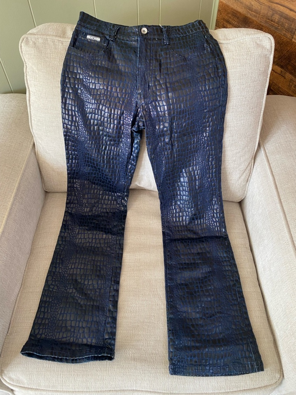 RVT Vintage 90s Navy & Black Croc-Embossed Bell Bottoms
